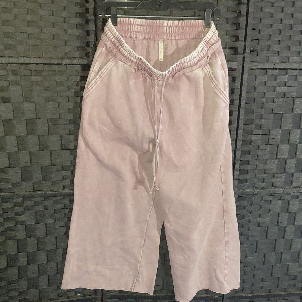 Zenana Outfitters Dusty Rose Elastic Waist Pants